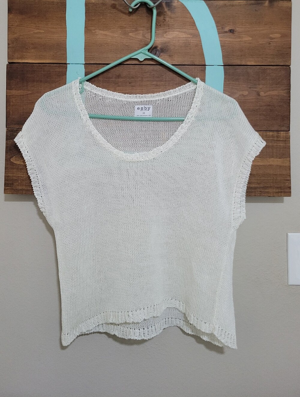 esby Cream Open-Knit Linen Scoopneck The Laurel Coastal Sweater Size Xs
